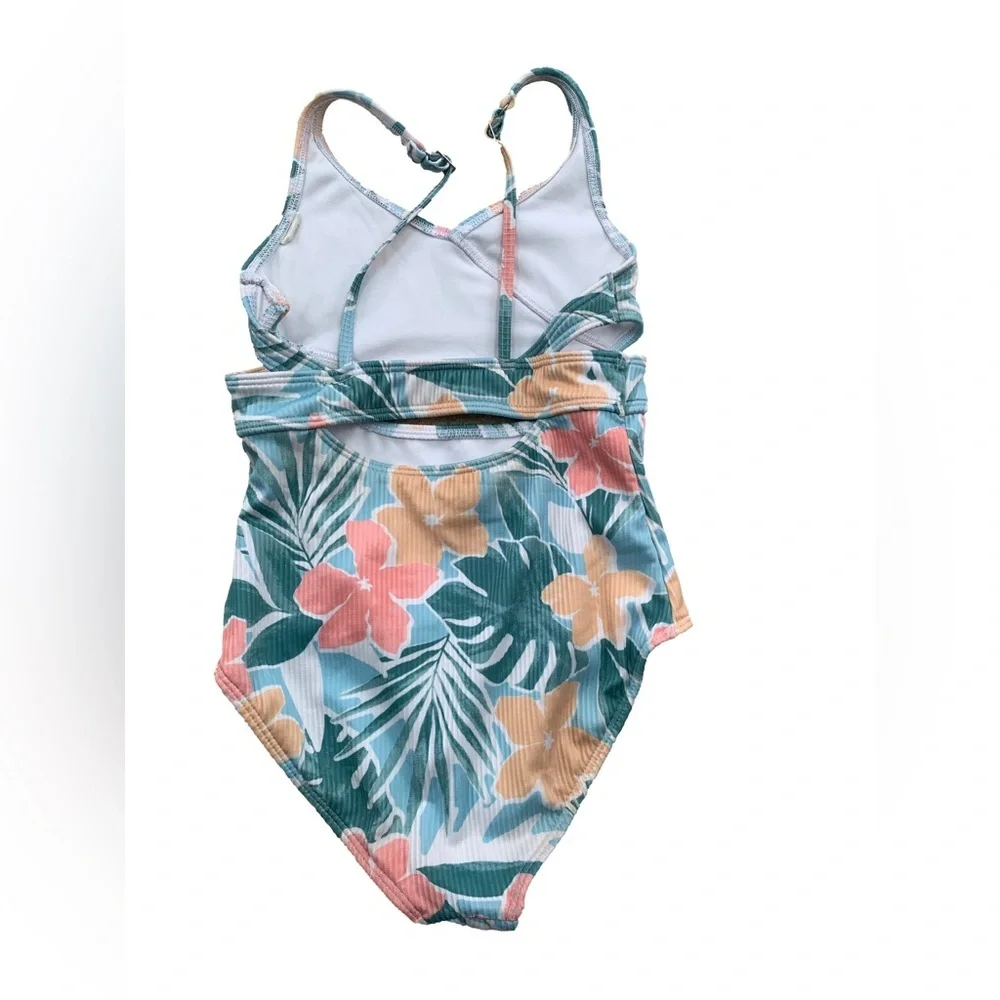 Abercrombie Kids Size 7/8 One Piece Floral Swimsuit Cutouts Blue Pink Beach